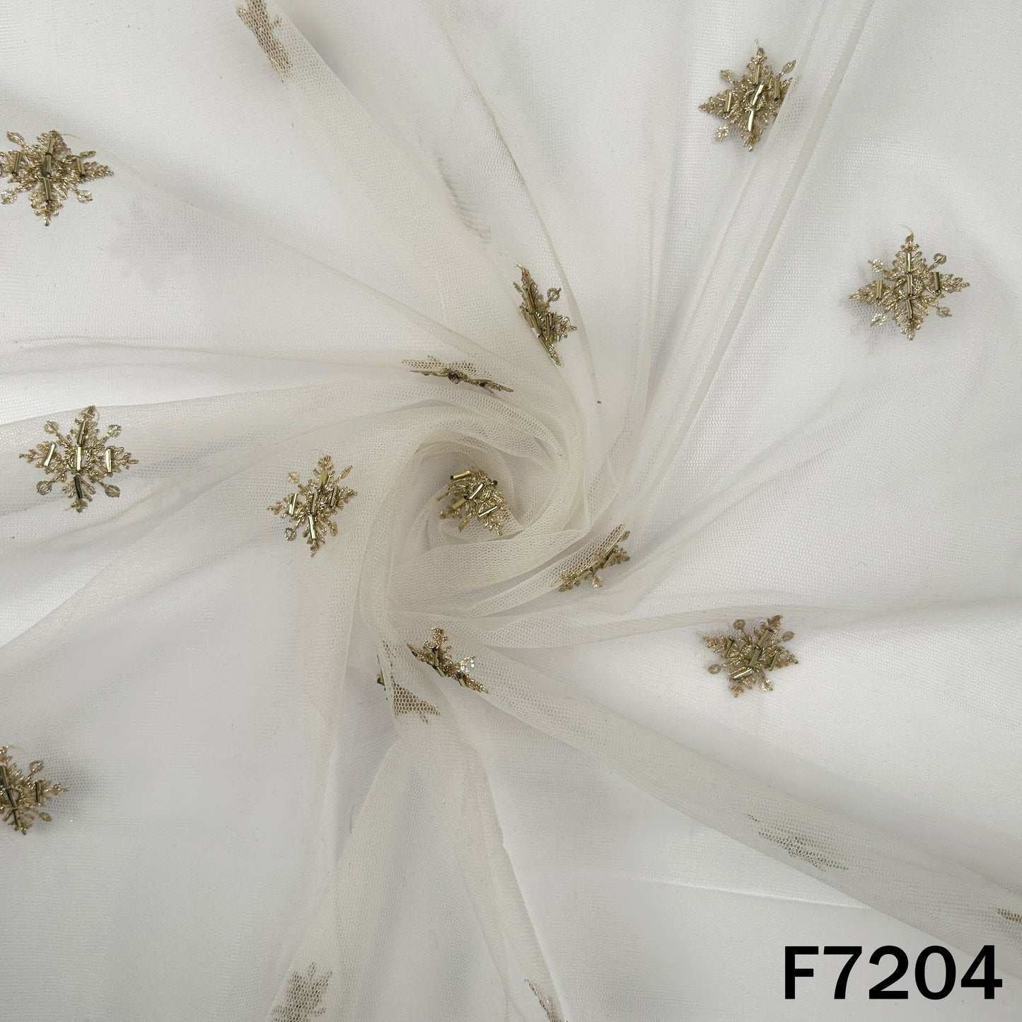 Dyeable Cut Dana Zari Sequins Embroidered Net Fabric - F7204
