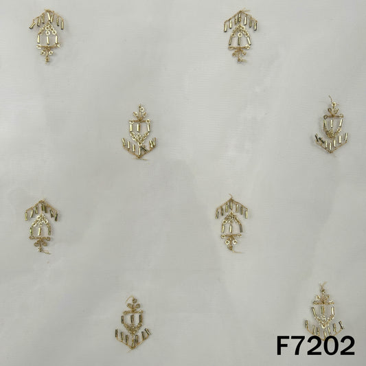 Dyeable Cut Dana Zari Sequins Embroidered Net Fabric - F7202