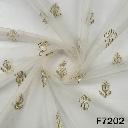 Dyeable Cut Dana Zari Sequins Embroidered Net Fabric - F7202