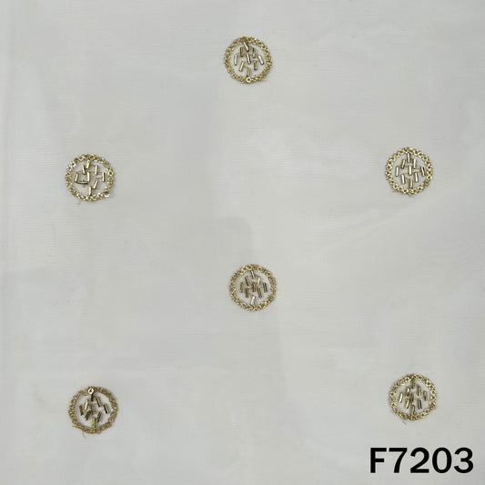 Dyeable Cut Dana Zari Sequins Embroidered Net Fabric - F7203
