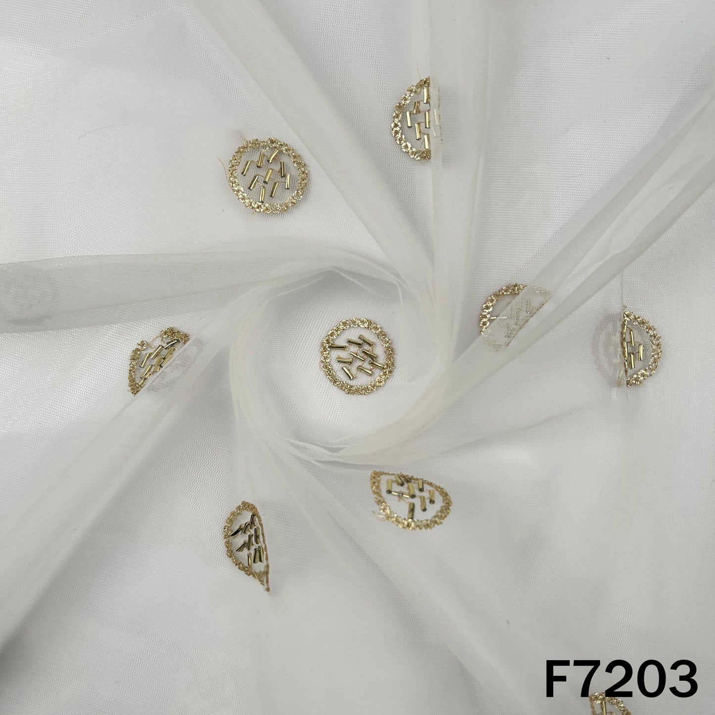 Dyeable Cut Dana Zari Sequins Embroidered Net Fabric - F7203