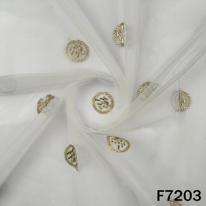 Dyeable Cut Dana Zari Sequins Embroidered Net Fabric - F7203