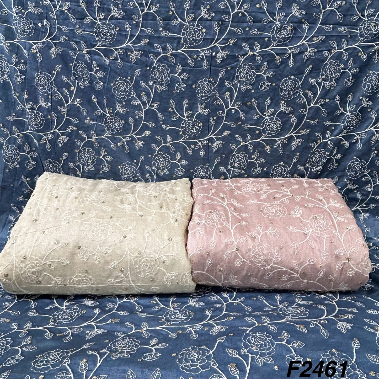 Zari Thread Embroidered Tusser Silk Fabric-2461