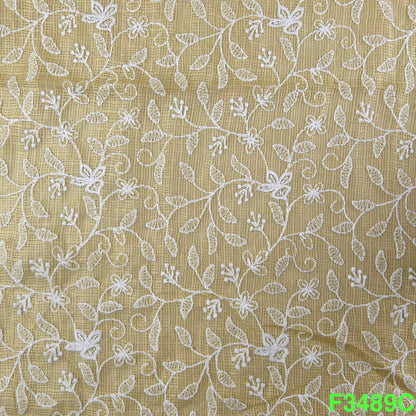 Thread Embroidered Kota Cotton Fabric-F3489