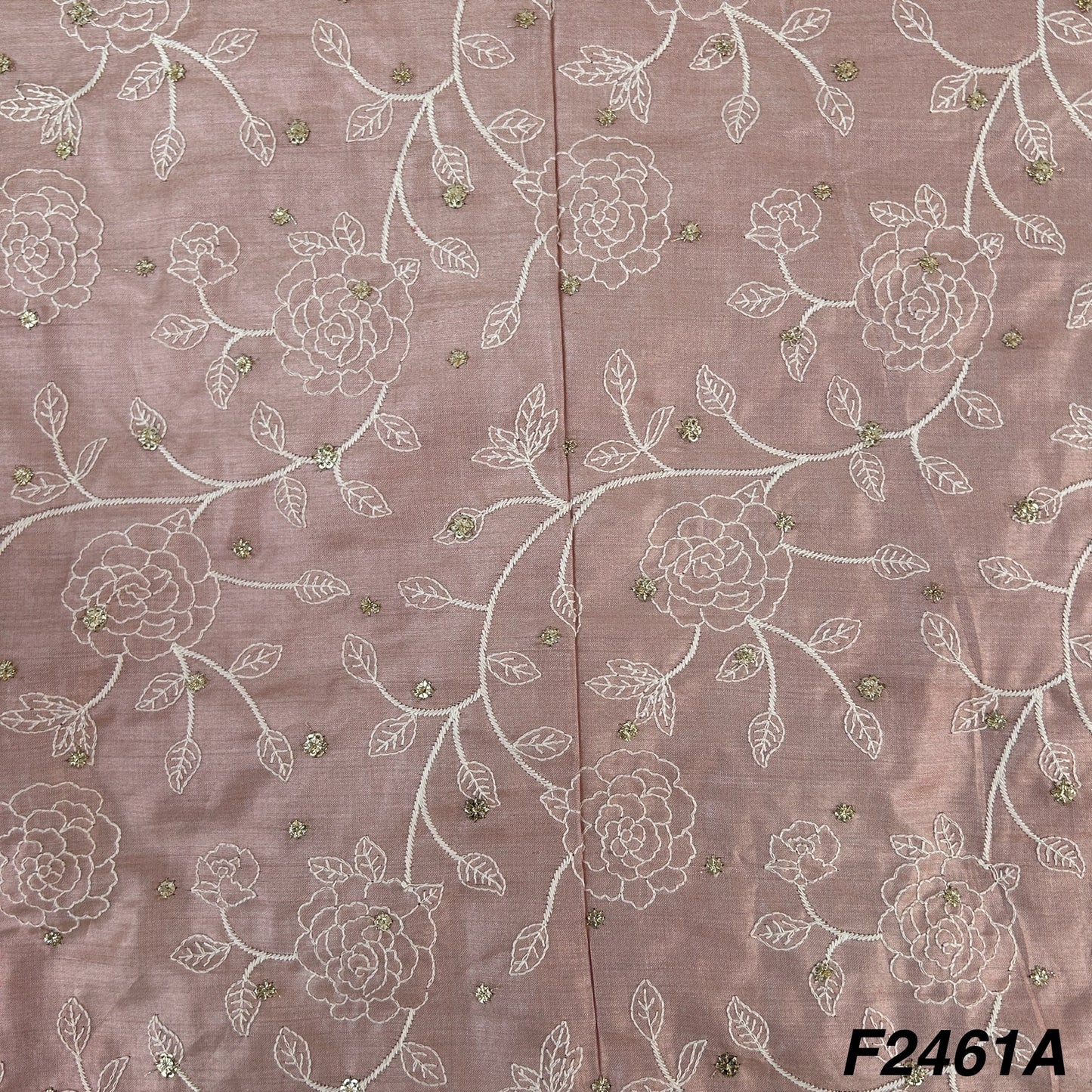 Zari Thread Embroidered Tusser Silk Fabric-2461