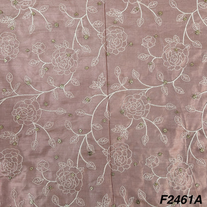 Zari Thread Embroidered Tusser Silk Fabric-2461