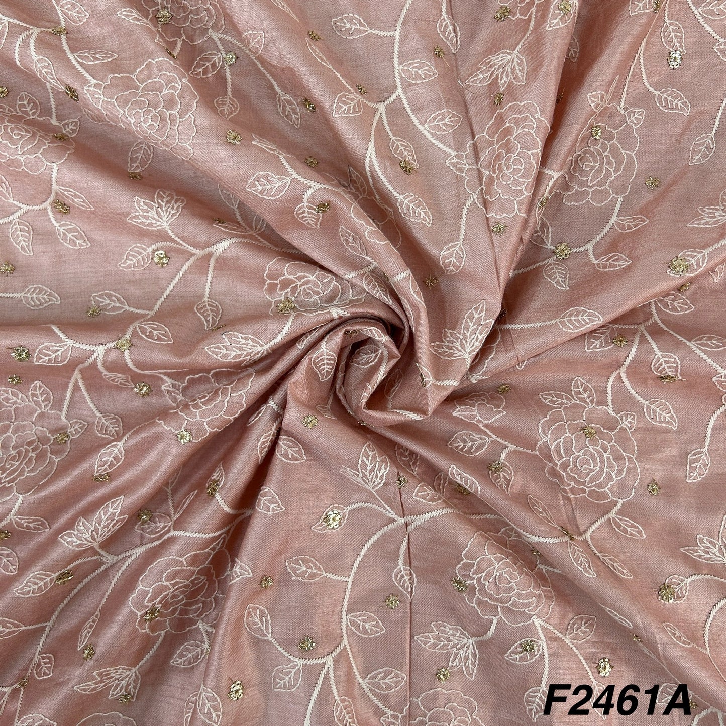 Zari Thread Embroidered Tusser Silk Fabric-2461