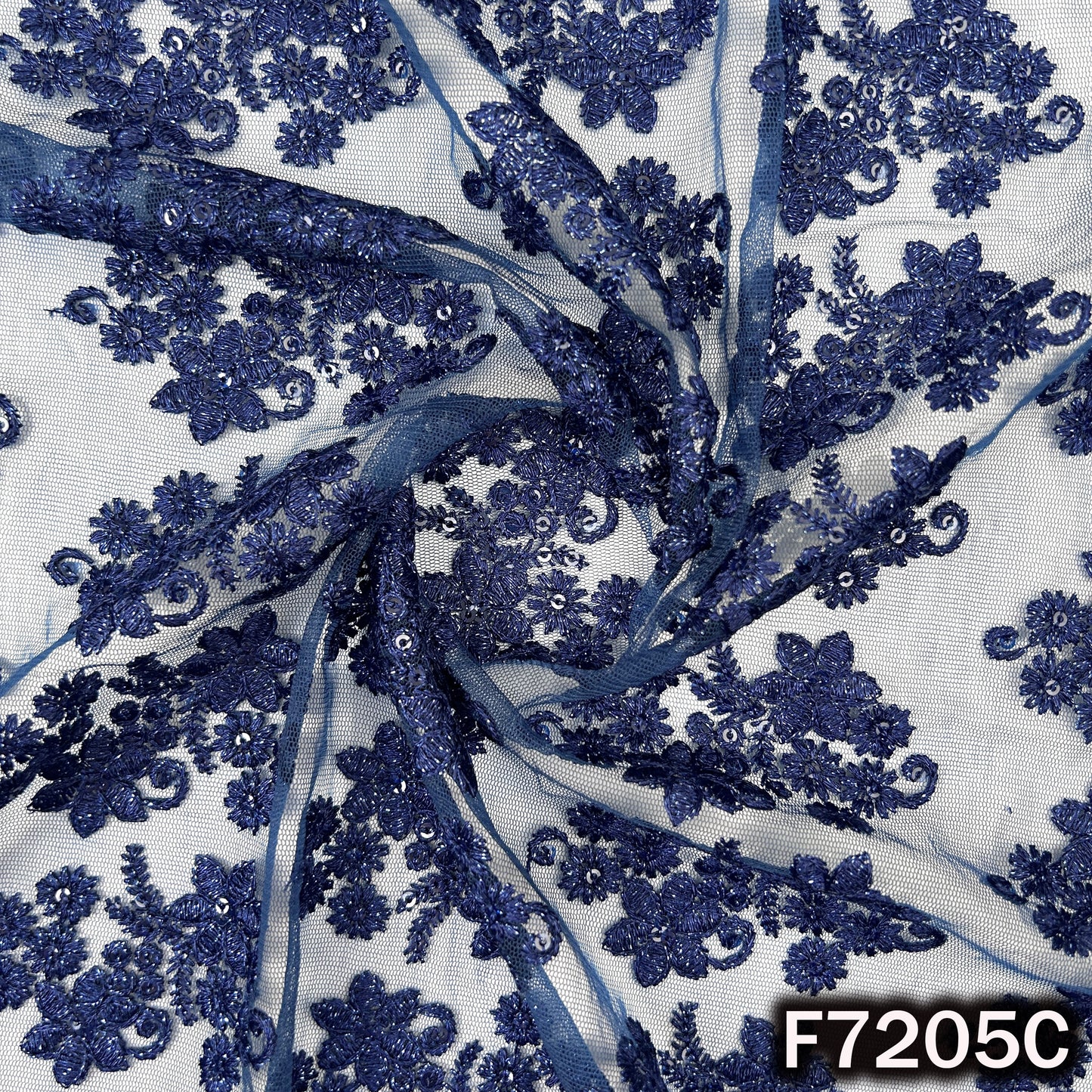 Thread Sequins Embroidered Net Fabric - F7205