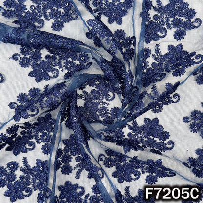 Thread Sequins Embroidered Net Fabric - F7205