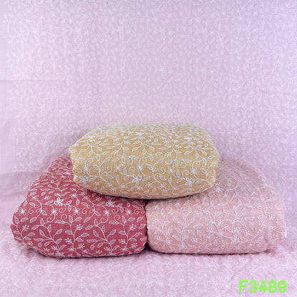 Thread Embroidered Kota Cotton Fabric-F3489