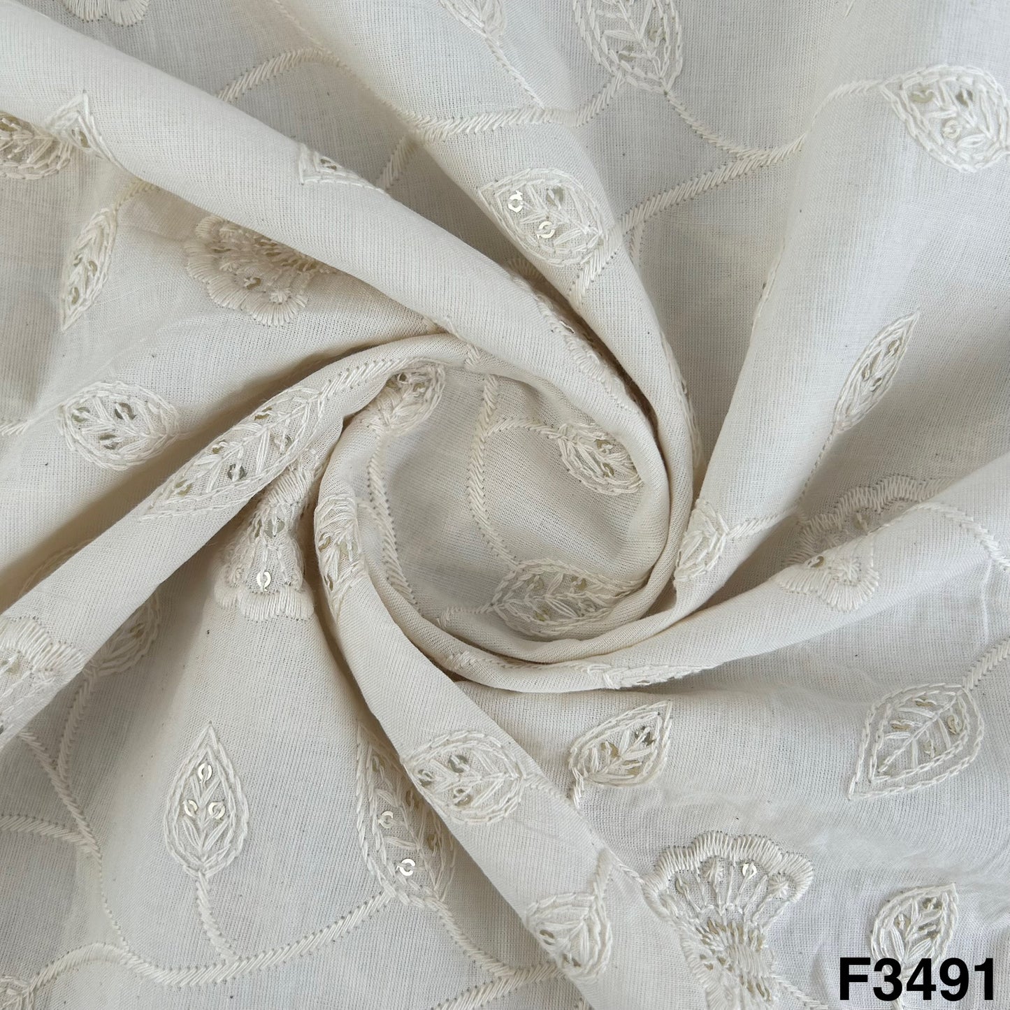 Thread Sequins Embroidered Kora Cotton FAbric-F3491