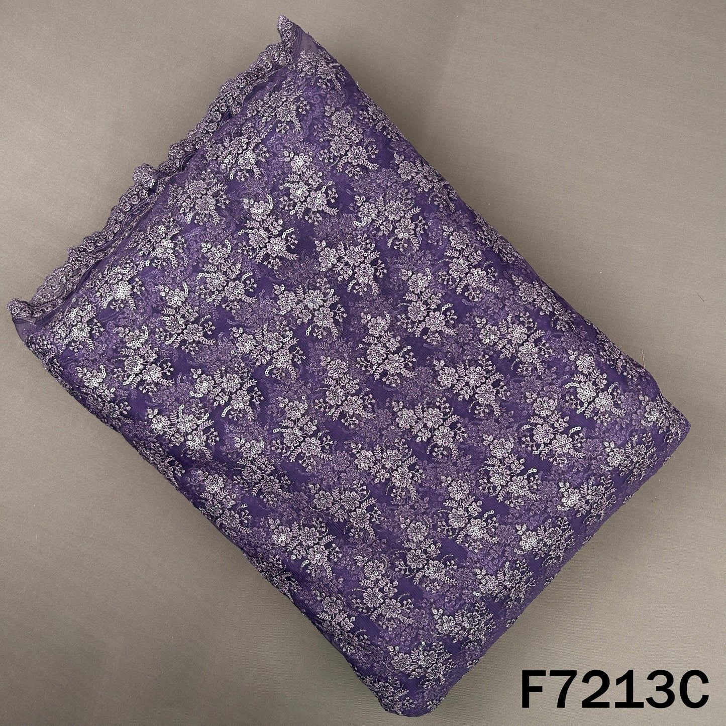 Thread Sequins Embroidered Net Fabric - F7213