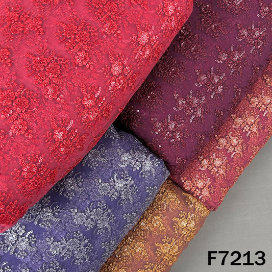 Thread Sequins Embroidered Net Fabric - F7213