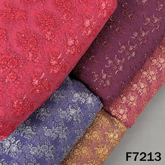 Thread Sequins Embroidered Net Fabric - F7213