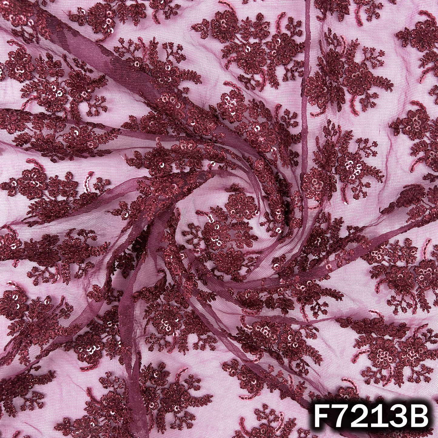 Thread Sequins Embroidered Net Fabric - F7213