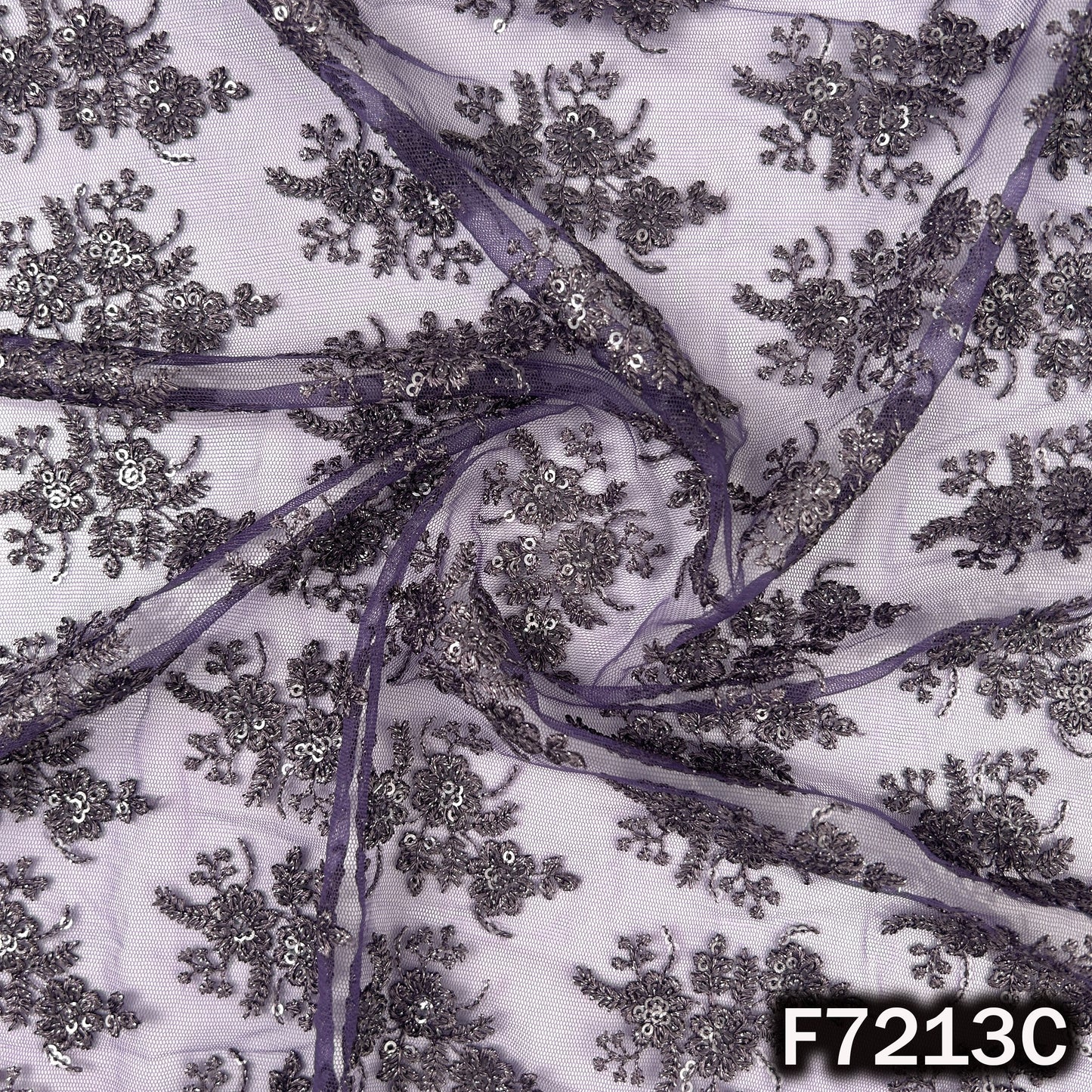 Thread Sequins Embroidered Net Fabric - F7213