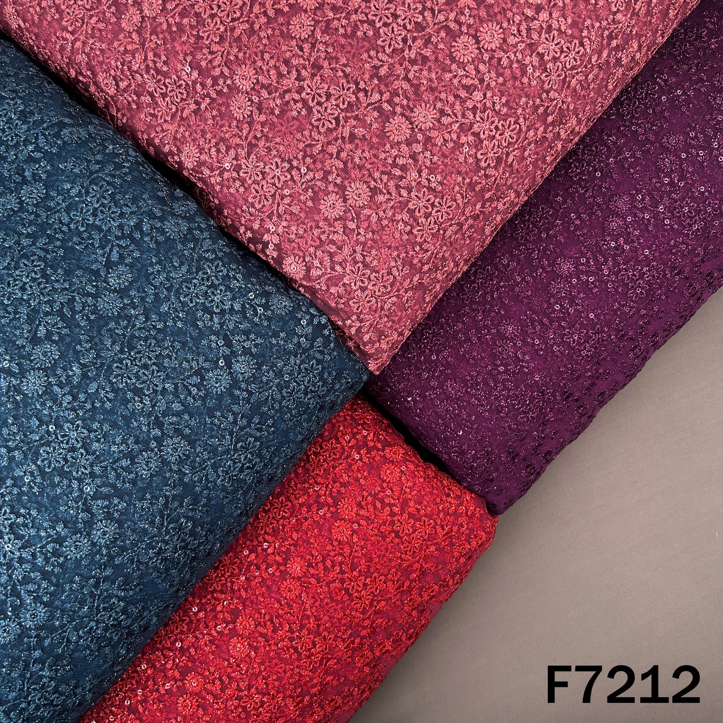 Thread Sequins Embroidered Net Fabric - F7212