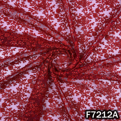 Thread Sequins Embroidered Net Fabric - F7212