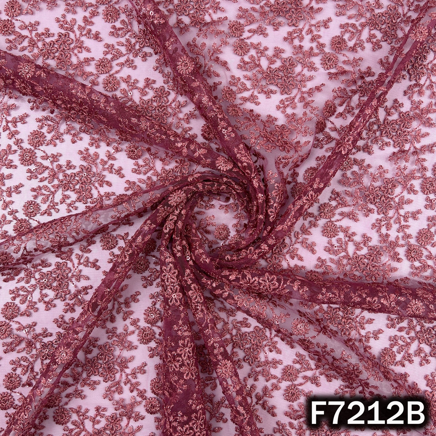 Thread Sequins Embroidered Net Fabric - F7212