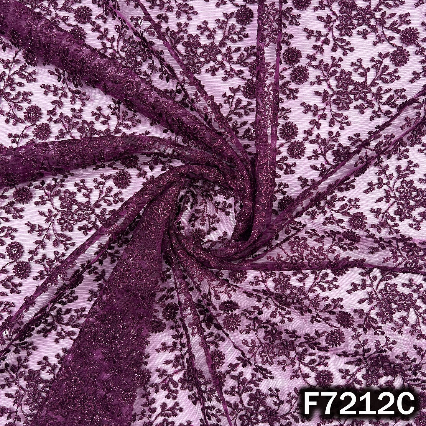 Thread Sequins Embroidered Net Fabric - F7212