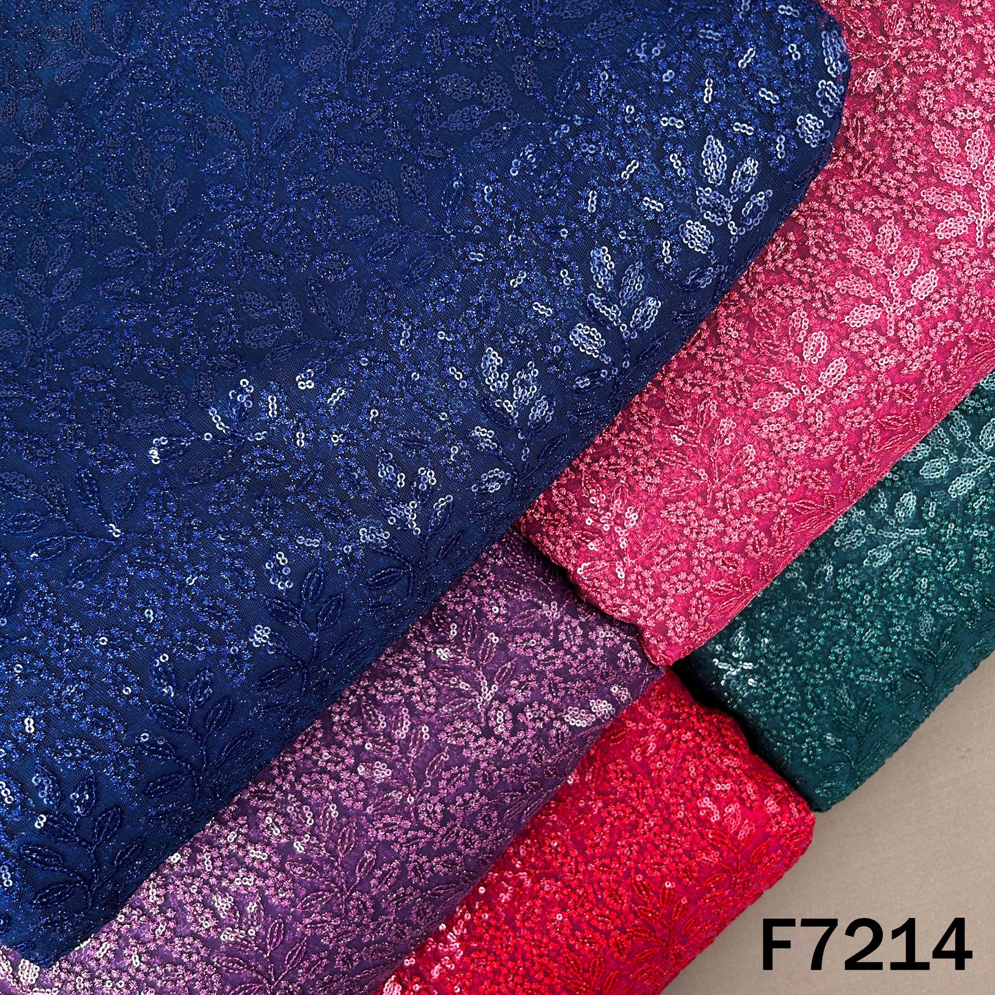 Thread Sequins Embroidered Net Fabric - F7214