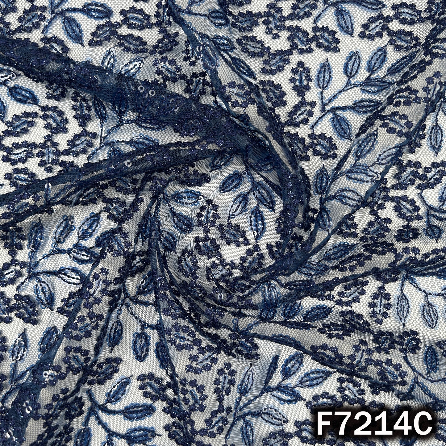 Thread Sequins Embroidered Net Fabric - F7214