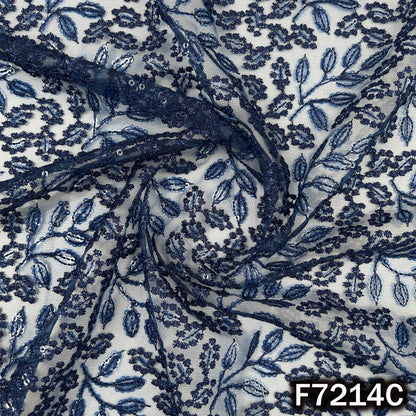 Thread Sequins Embroidered Net Fabric - F7214