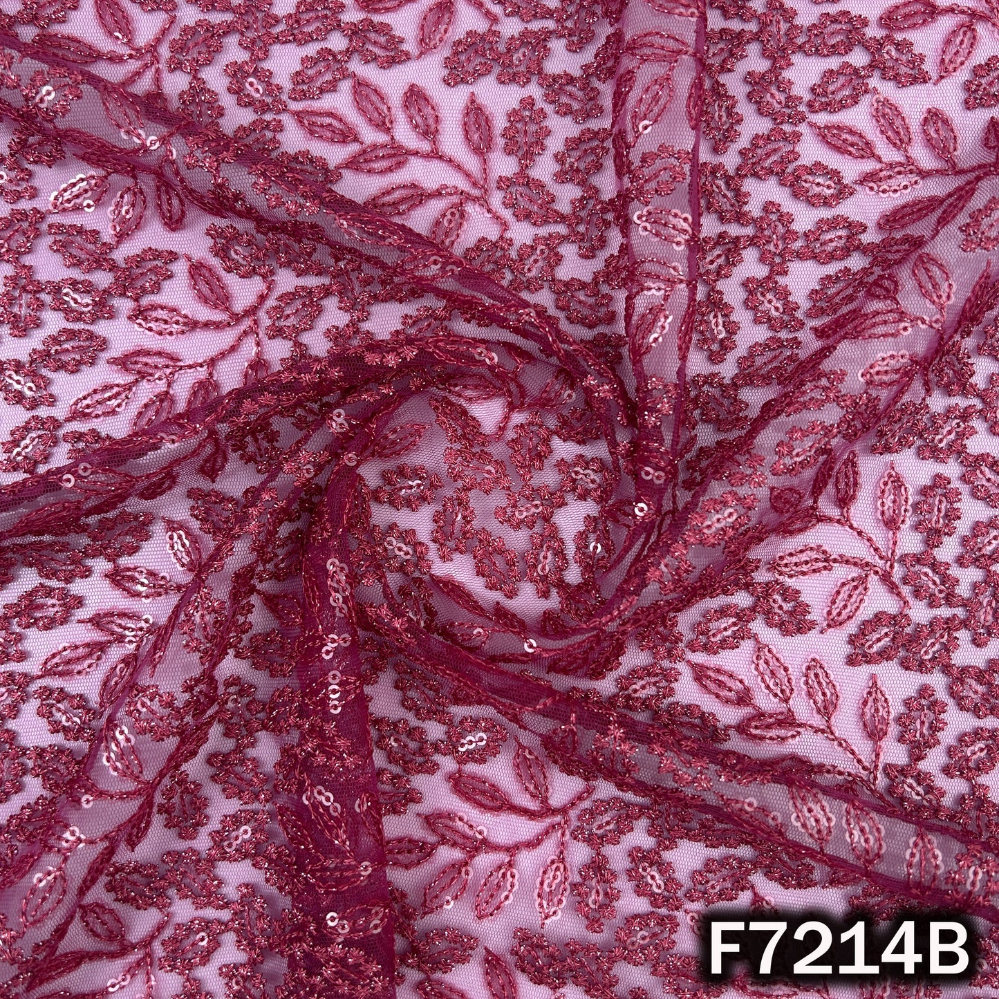Thread Sequins Embroidered Net Fabric - F7214