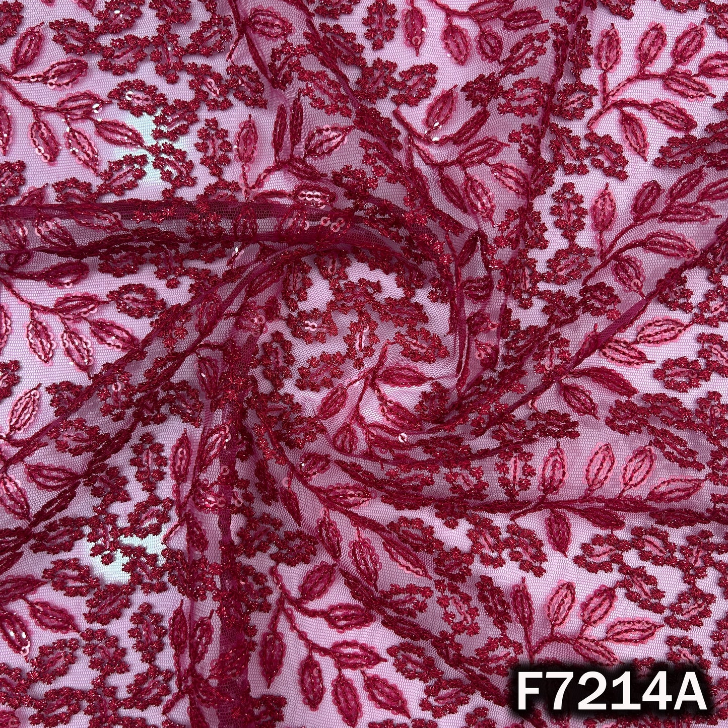 Thread Sequins Embroidered Net Fabric - F7214