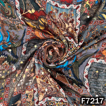 Digital Print Pasted Sequins Chinnon Chiffon Fabric - F7217