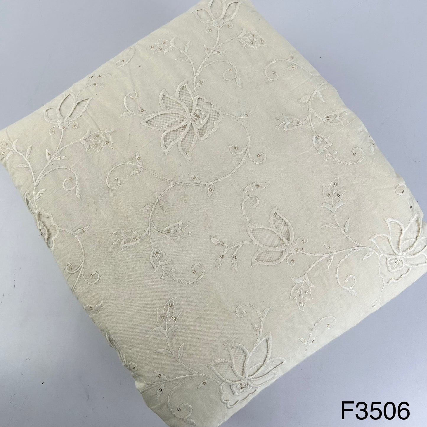 Thread Sequins Embroidered Kora Cotton Fabric-F3506