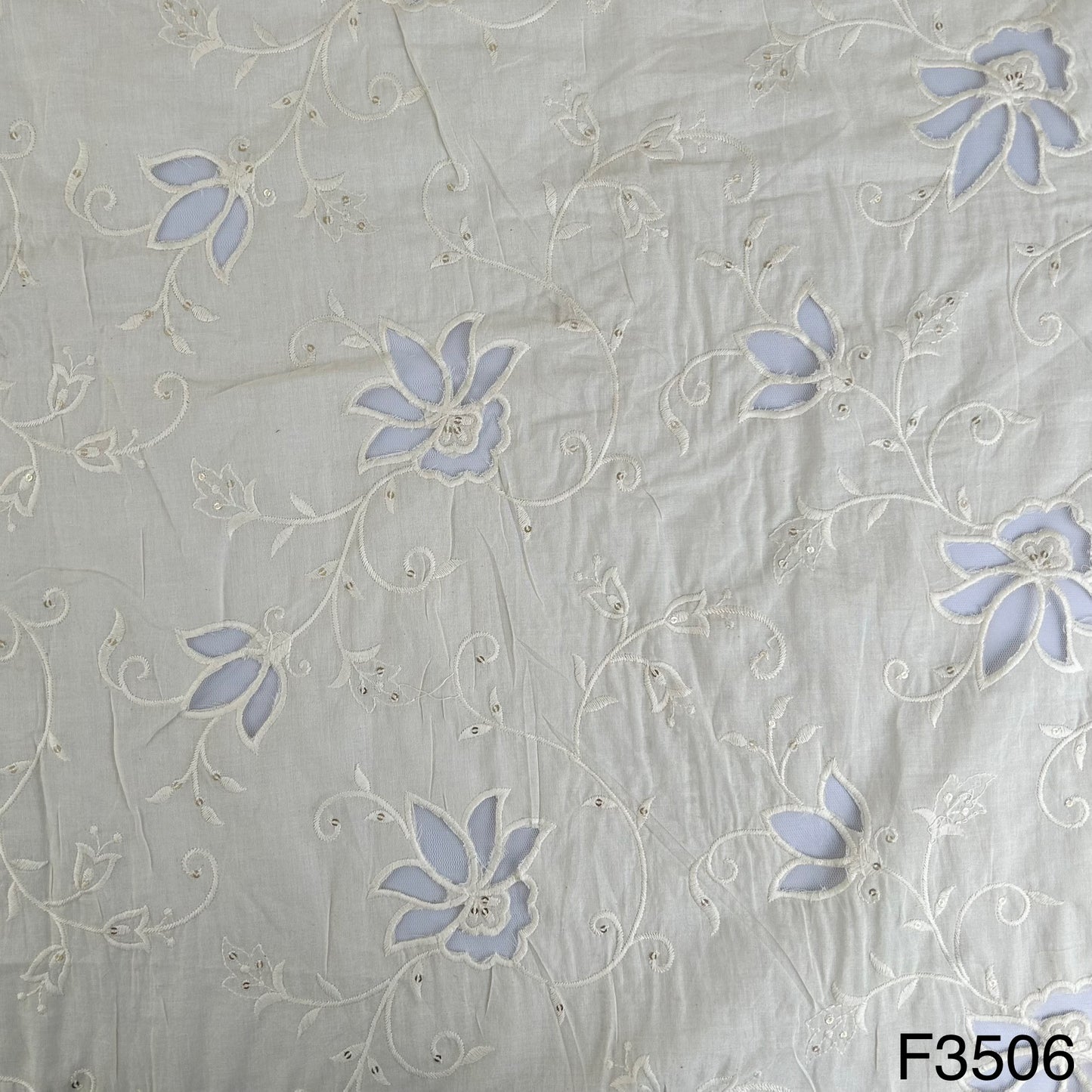 Thread Sequins Embroidered Kora Cotton Fabric-F3506
