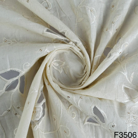 Thread Sequins Embroidered Kora Cotton Fabric-F3506