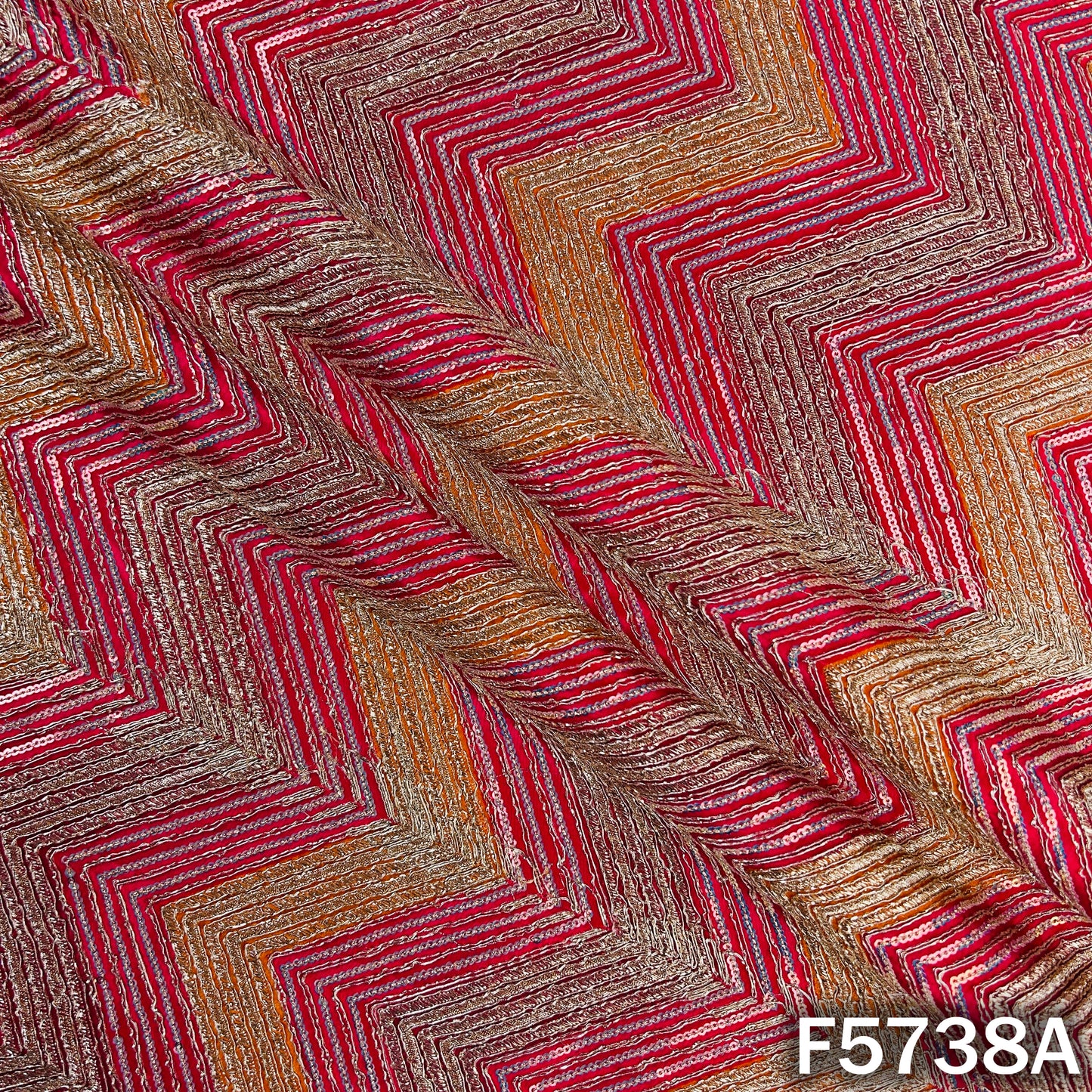 Zari Sequins Embroidered Crepe Fabric - F5738