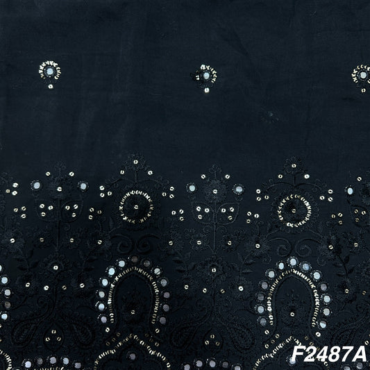 Thread Sequins Mirror Embroiderd Cotton Silk Fabric F2487