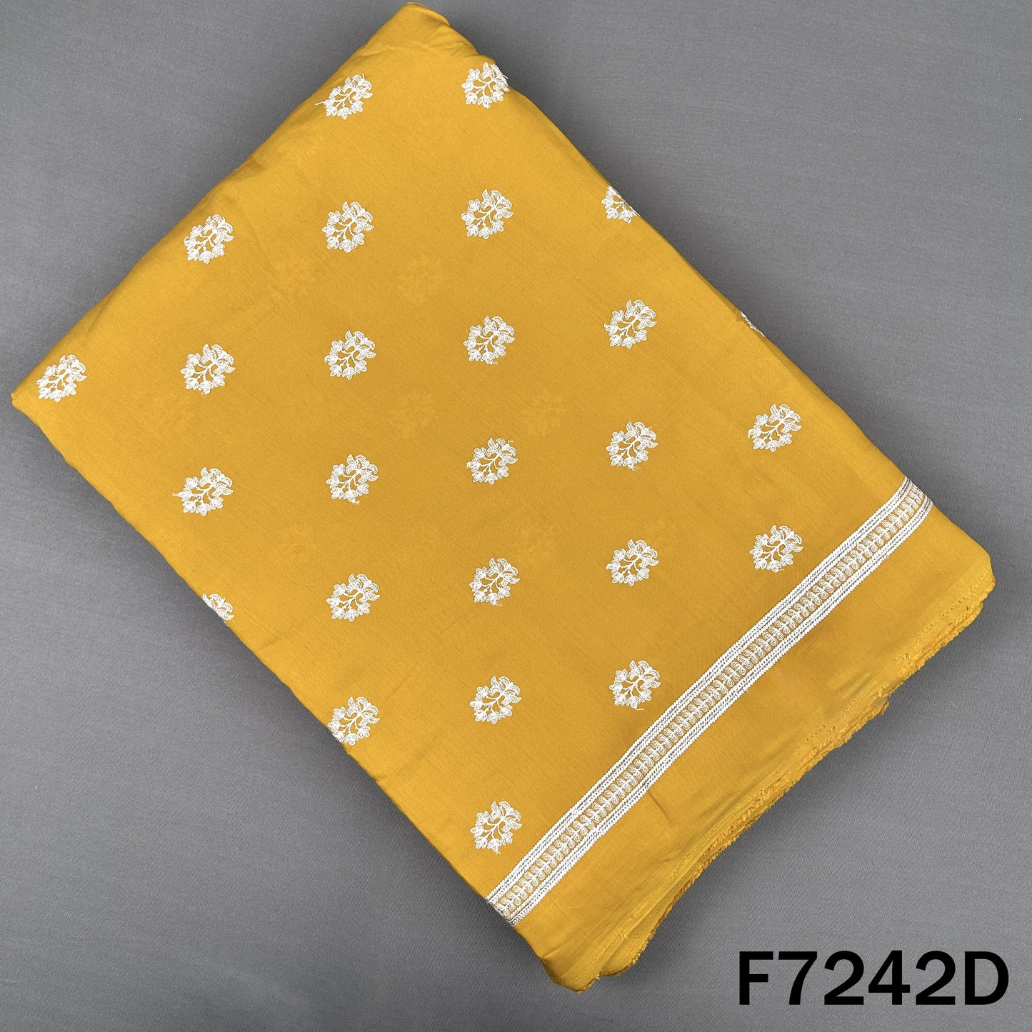 Thread Embroidered Muslin Silk Fabric - F7242