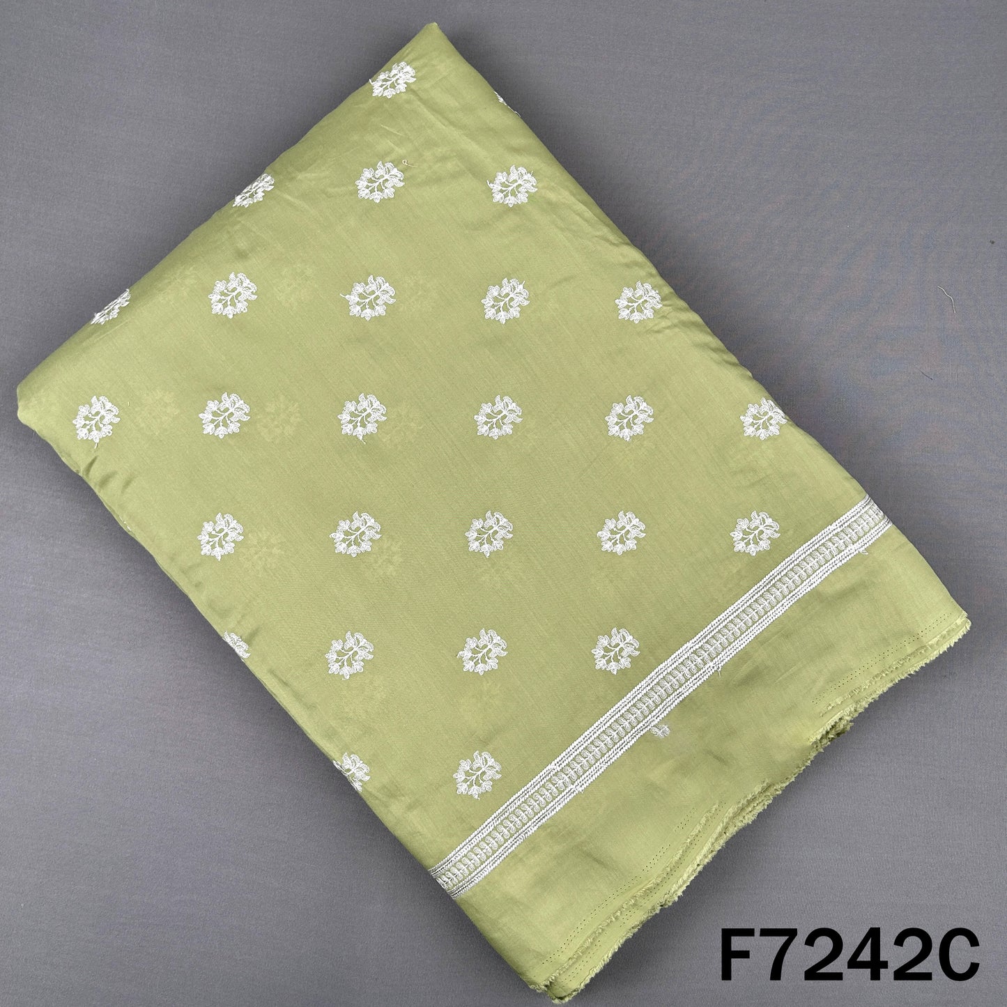 Thread Embroidered Muslin Silk Fabric - F7242