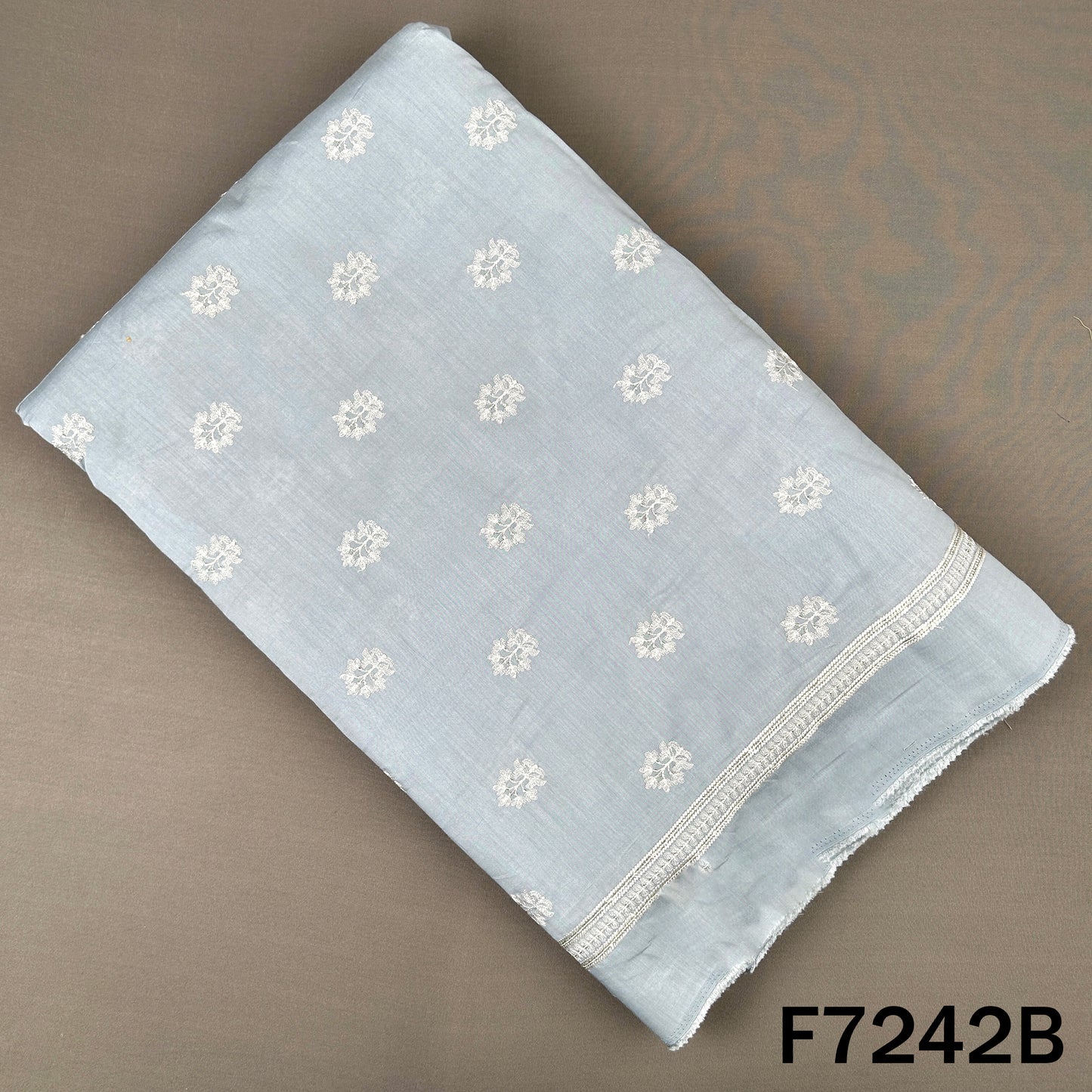 Thread Embroidered Muslin Silk Fabric - F7242