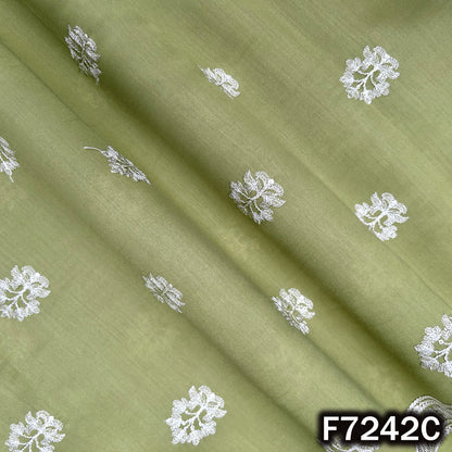 Thread Embroidered Muslin Silk Fabric - F7242