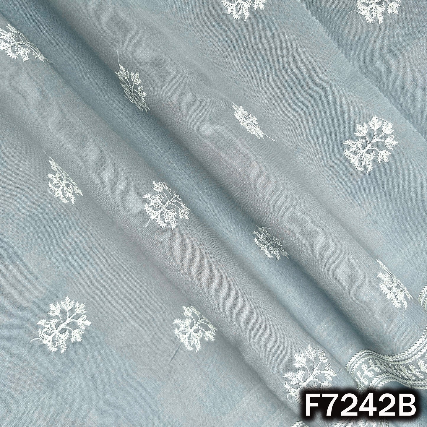 Thread Embroidered Muslin Silk Fabric - F7242
