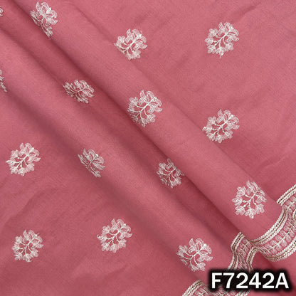 Thread Embroidered Muslin Silk Fabric - F7242