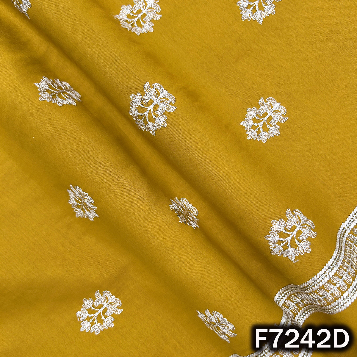 Thread Embroidered Muslin Silk Fabric - F7242