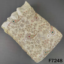 Dyeable Cut Dana Stone Sequins Zari Embroidered Shimmer Tissue Fabric - F7248