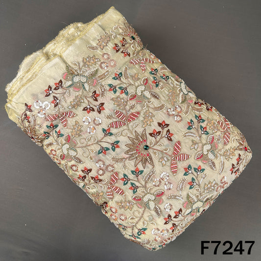 Cut Dana Stone Sequins Zari Thread Embroidered Shimmer Tissue Fabric - F7247