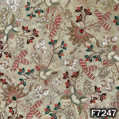 Cut Dana Stone Sequins Zari Thread Embroidered Shimmer Tissue Fabric - F7247