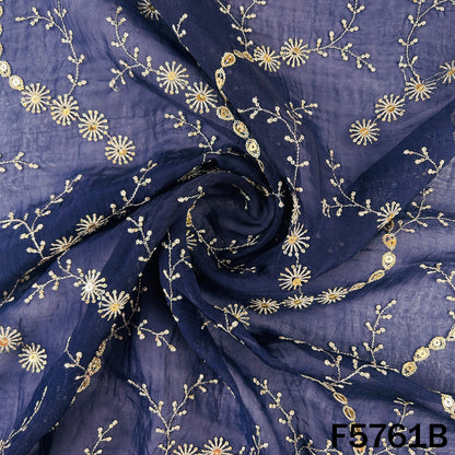 Zari Sequins Embroidered Organza Fabric - F5761