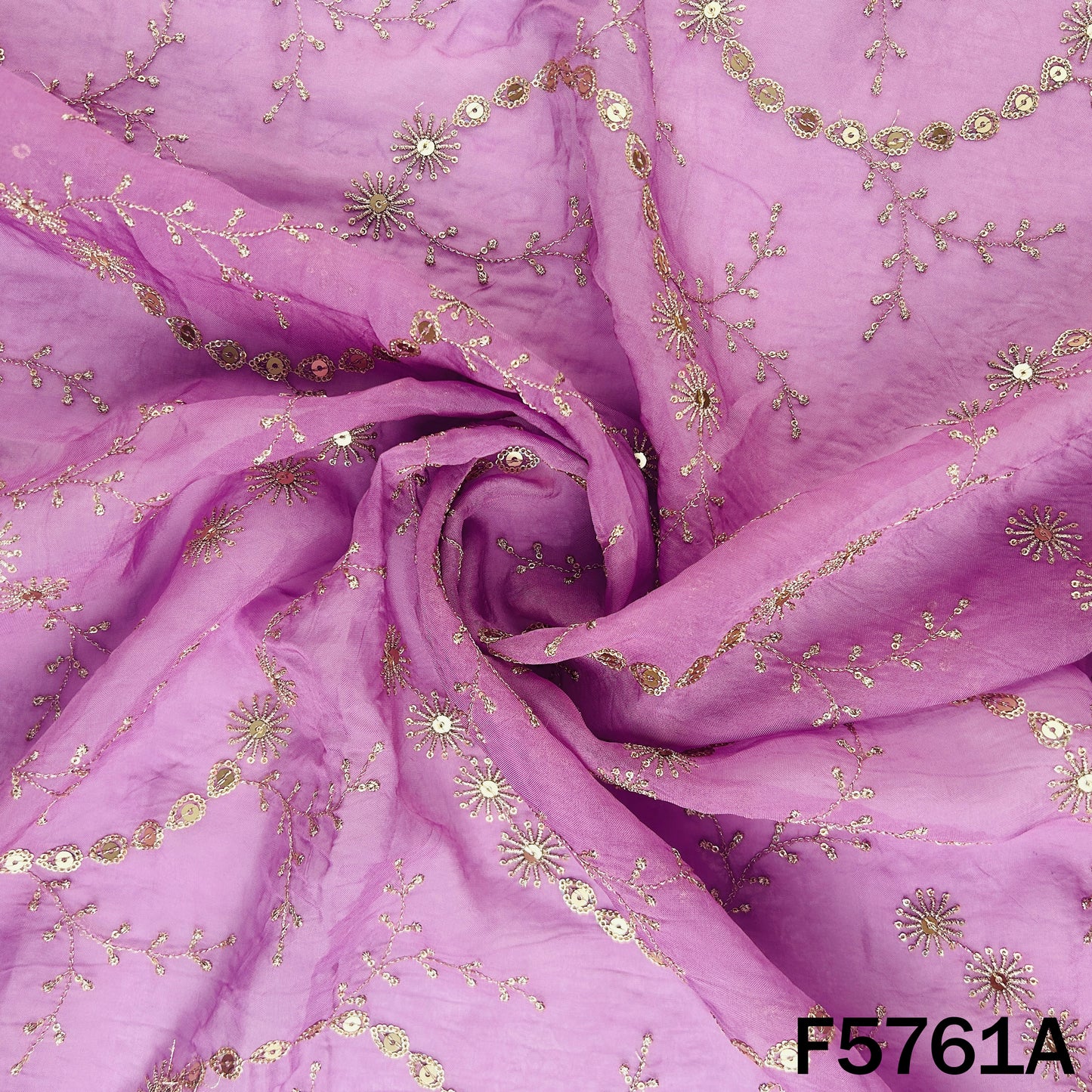 Zari Sequins Embroidered Organza Fabric - F5761