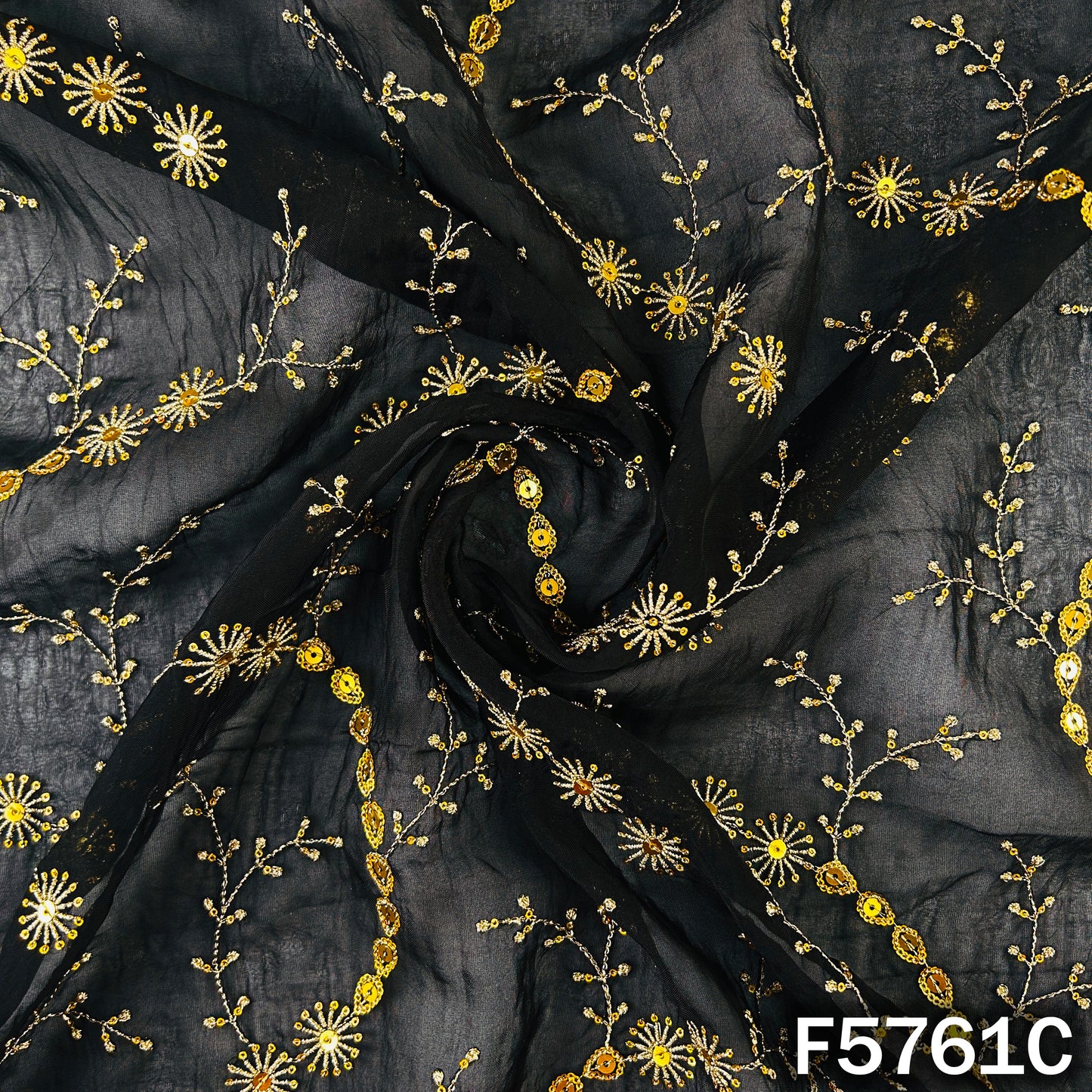 Zari Sequins Embroidered Organza Fabric - F5761