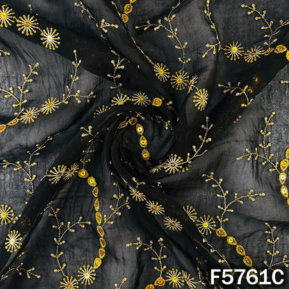 Zari Sequins Embroidered Organza Fabric - F5761
