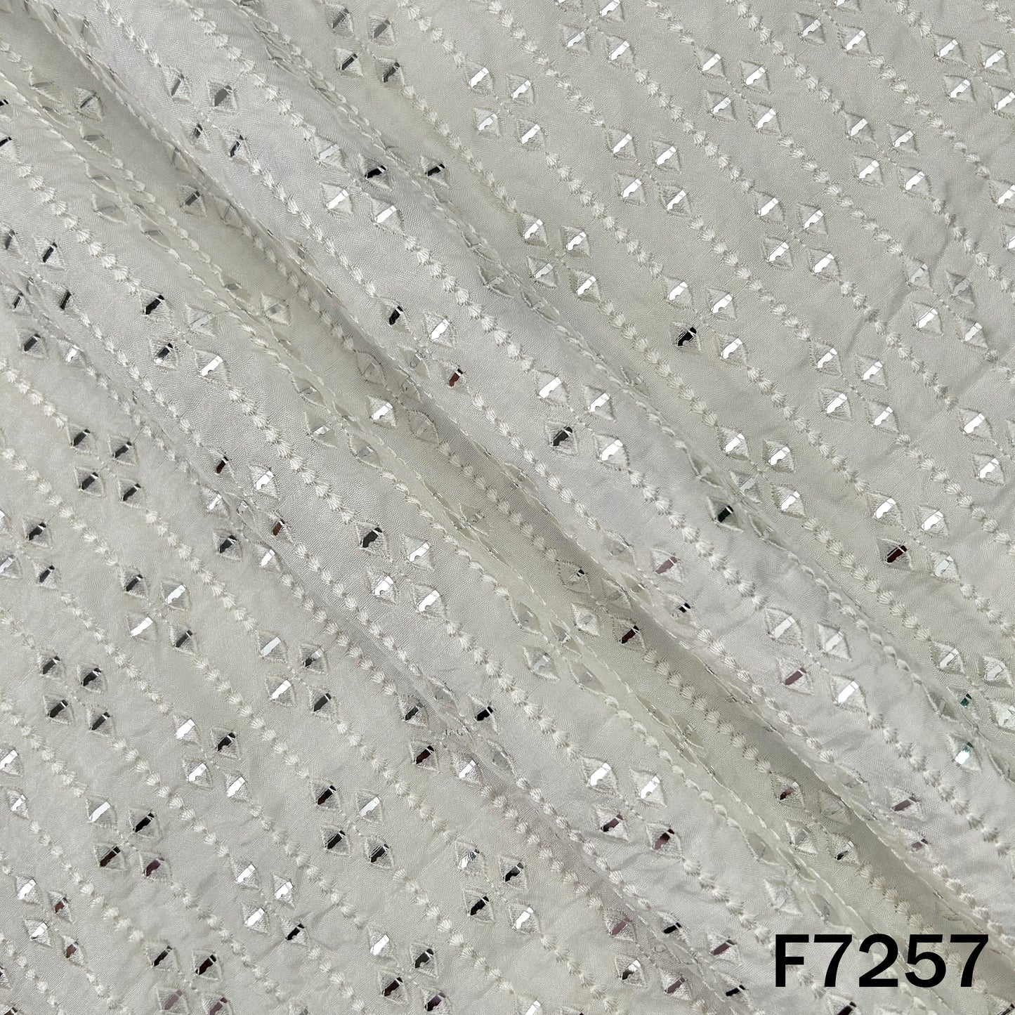 Dyeable Thread Sequins Embroidered Dola Silk Fabric - F7257